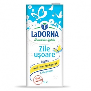 LADORNA LAPTE UHT ZILE USOARE F.LACTOZA 1.5%GR 1L